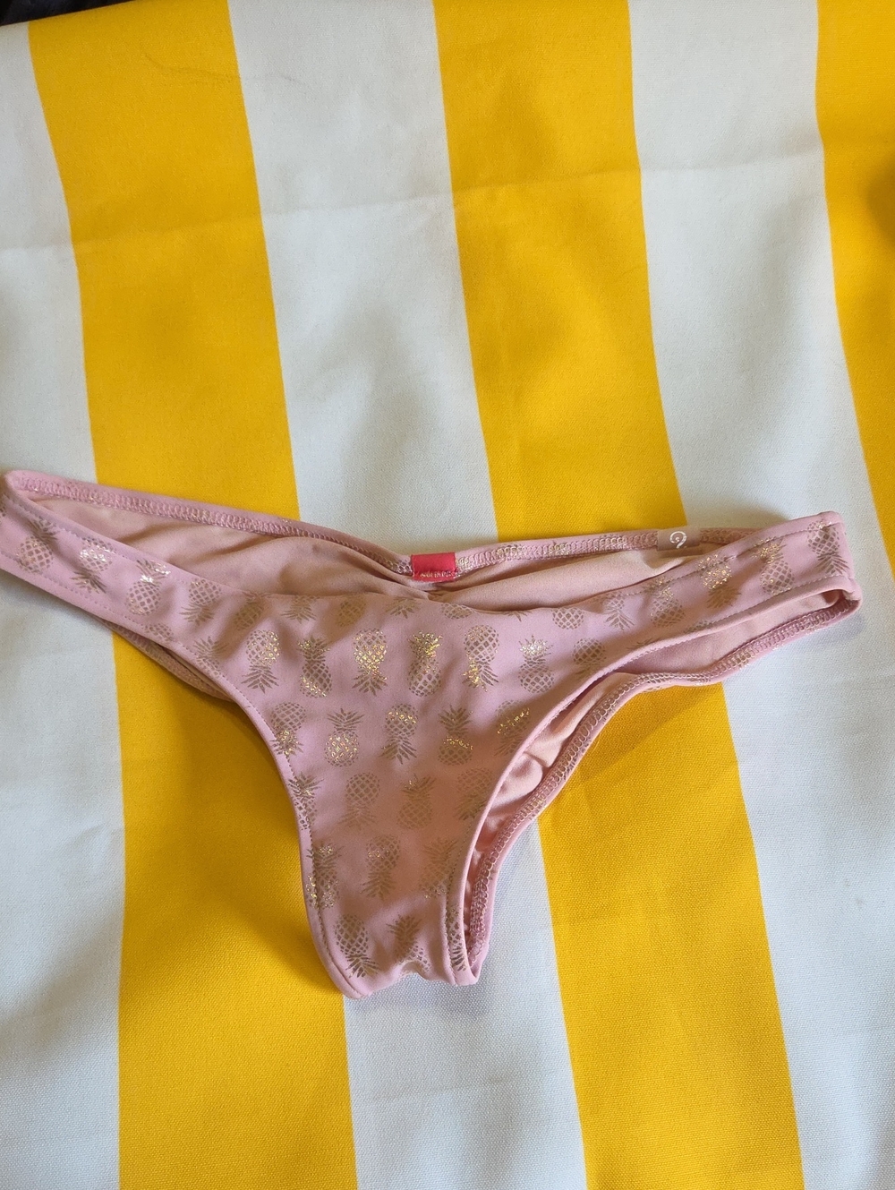 Pink Bikini Bottom with Gold Pineapple Print